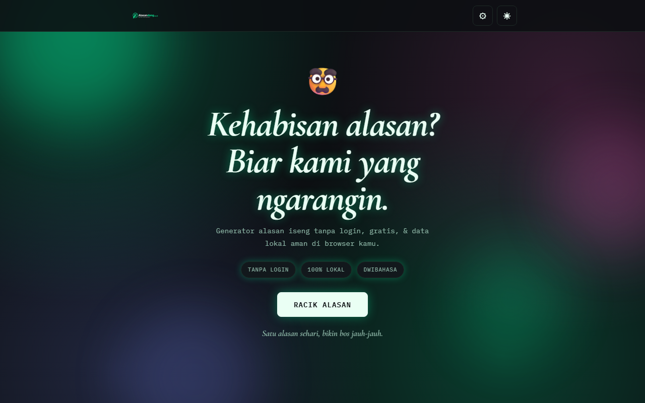 Tampilan halaman utama Alasandong